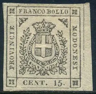Italiaanse oude staten - Modena 1859 - Provisional Government, 15 cents grey. Sheet margin on the right. - Sassone N. 14