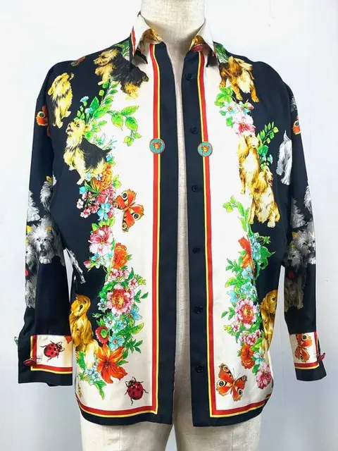 Gianni Versace - Silk floral and Dog print Overhemd/blouse