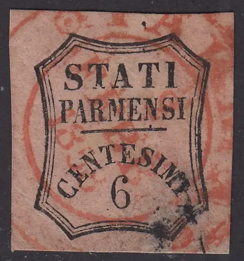 Italiaanse oude staten - Parma 1853 - Stati Parmensi in un ottagono a linee curve 6 cent. rosa, segnatasse - Sassone Segnatasse N. 1