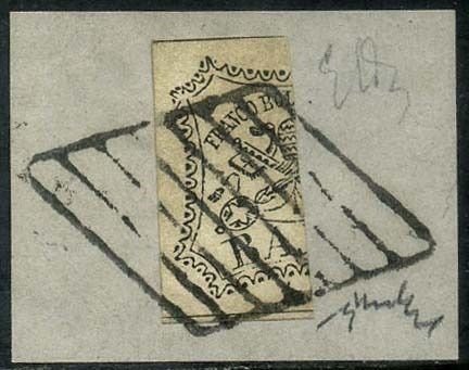 Italiaanse oude staten - Pauselijke Staat 1852 - 8 baj vertically split for 4 baj. With certificate - Sassone N. 8