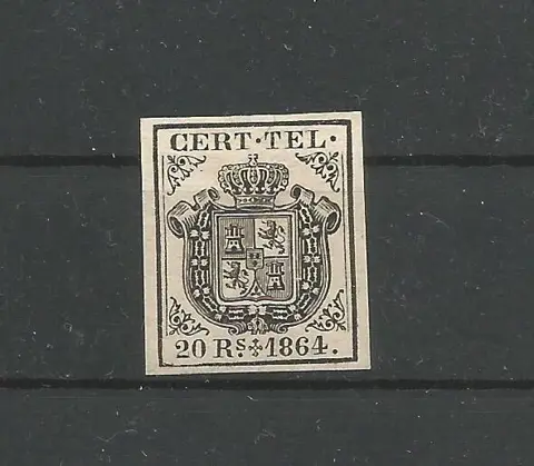 Spanje 1864 - ‘Telégrafos’ (Telegraph Service). Coat of arms of Spain. 20 reales black - Edifil 4