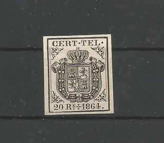 Spanje 1864 - ‘Telégrafos’ (Telegraph Service). Coat of arms of Spain. 20 reales black - Edifil 4