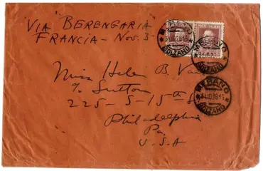 Koninkrijk Italië 1927 - Vitt. Emanuele III L. 2,55. Coppia su busta da Merano a Filadelfia - Sassone N. 216