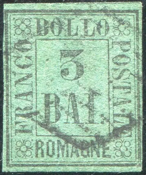 Italiaanse oude staten - Romagna 1859 - 3 baj with expert’s report. - Sassone N. 4