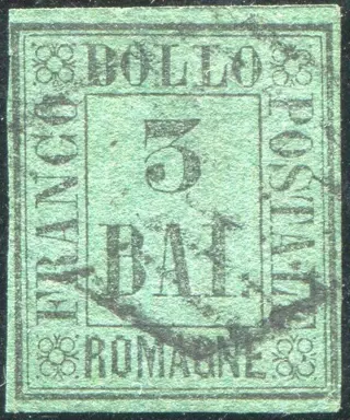 Italiaanse oude staten - Romagna 1859 - 3 baj with expert’s report. - Sassone N. 4