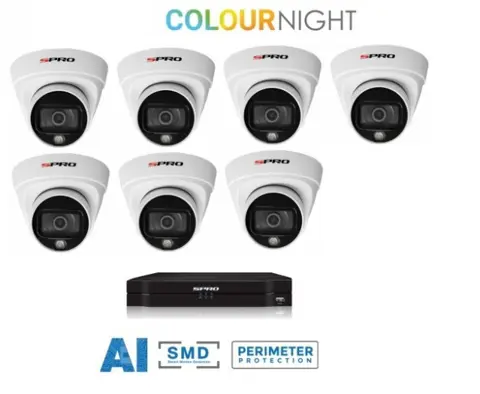 Cctv 8 ch. recorder met SPRO 7 x 2MP IP-turret
