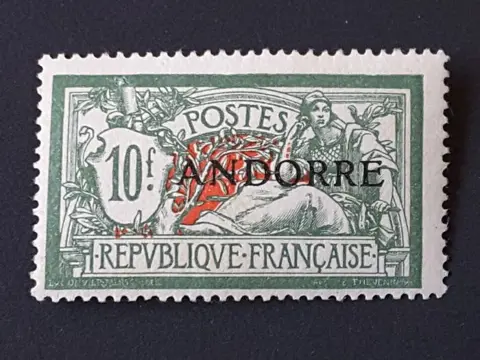 Andorra 1931 - Overprinted Merson type stamps of France, 10 f. green and red - Yvert 22