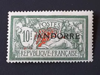 Andorra 1931 - Overprinted Merson type stamps of France, 10 f. green and red - Yvert 22