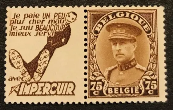 België 1923 - Reclamezegel Koning Albert I 1 - 75c - "Impercuir - ventje / homme" - POSTFRIS - PU70
