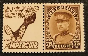België 1923 - Reclamezegel Koning Albert I 1 - 75c - "Impercuir - ventje / homme" - POSTFRIS - PU70