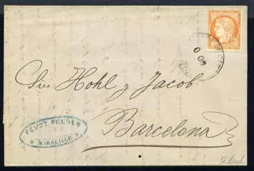 Frankrijk 1875 - Zeldzame lettre de Marseille pour Barcelona ( Espagne ) - Cachet Admon de Cambio 9 Centimos