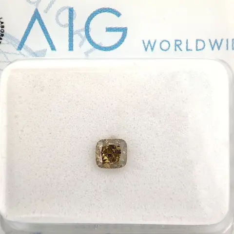 Diamant - 0.24 ct - Cushion - Fancy Intense Grayish Yellow