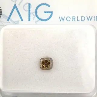 Diamant - 0.24 ct - Cushion - Fancy Intense Grayish Yellow