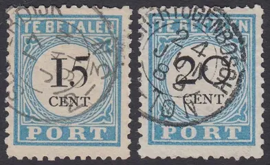 Nederland 1881 - Portzegels, in tanding 11½ : 12 en type IV - NVPH P9C + P10C