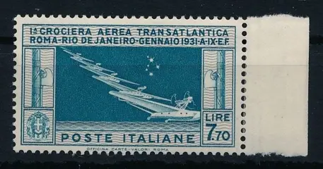 Koninkrijk Italië 1933 - Transatlantic flight, 7.70&nbsp;lire, from right sheet margin - Sassone n. 25