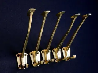 Prachtige Art Deco kapstokhaken, messing, set van 5 stuks