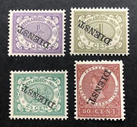 Nederlands-Indië 1911 - Selectie Dienst met kopstaande opdruk - NVPH D9f, D10f, D12f, D25f