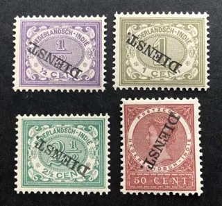 Nederlands-Indië 1911 - Selectie Dienst met kopstaande opdruk - NVPH D9f, D10f, D12f, D25f