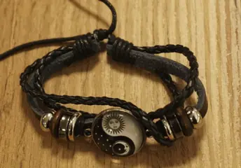 Leren gevlochten cabochon armband " Zon / maan Yin Yang "