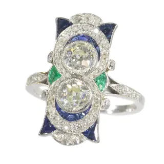 Deco Devotion: A 1920s Platinum and Gold Engagement Ring with Diamonds and Sapphires