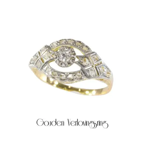 Gouden vintage verlovingsring met diamanten
