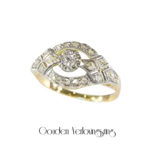 Gouden vintage verlovingsring met diamanten