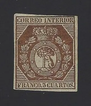 Spanje 1853 - 3 cuartos of the Coat of arms of Spain. Bear and arbutus. Graus cert. - Edifil nº 23a