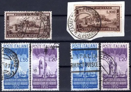 Italiaanse Republiek 1949/1950 - ‘Roman’ + ‘Radiodiffusione’ sets, the two used sets – also on cut out – very good lot - Sass. n° 600+623/624