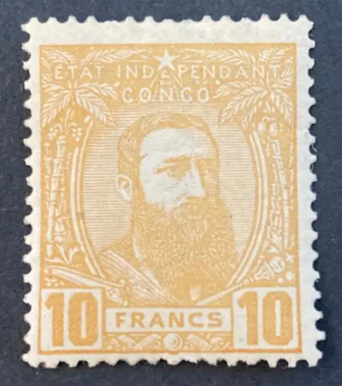 Onafhankelijke Staat Congo 1887 - Leopold II drie kwart naar rechts : 10F Geeloker - de grootste waarde van de reeks - OBP/COB 13