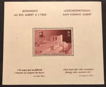 België 1938 - BL8A Koning Albert - ZONDER stempel in de rand - POSTFRIS - BL8A