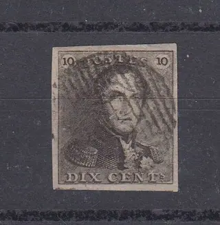 België 1849 - Epauletten - OBP : 1a , grijsbruin uitzonderlijk gerand