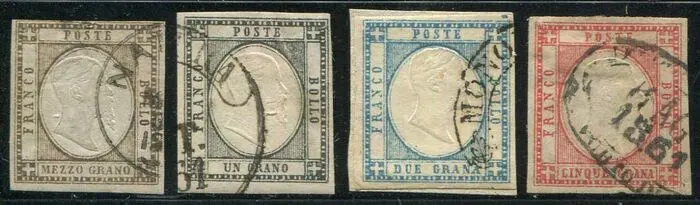 Napolitaanse provincies 1861 - Half, one, two and five grana. Clear and well-positioned cancellations - Sassone N. 18d/21