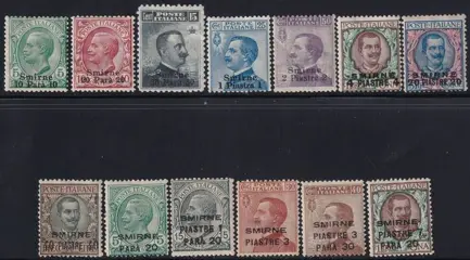 Levant - Izmir 1909/22 - Complete set of the 2 overprinted sets, mint with full gum - Sassone n.1/13