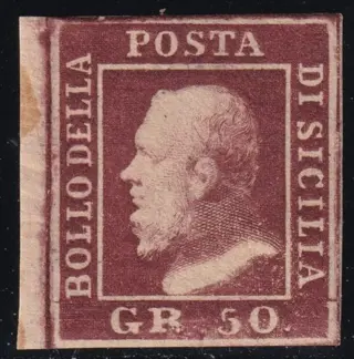 Italiaanse oude staten - Sicilië 1859 - 50 gr. lacca bruno pos.51 Bdf nuovo con piena gomma raro lusso - Sassone n.14