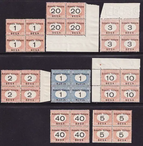 Italiaans Somalië 1923 - Postage due with value in besa. 8 values in block of four - sassone 33/40
