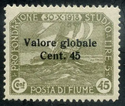 Fiume 1920 - Valor Globale, 45 centesimi con soprastampa in grassetto - Sassone N. 112