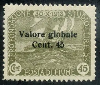 Fiume 1920 - Valor Globale, 45 centesimi con soprastampa in grassetto - Sassone N. 112