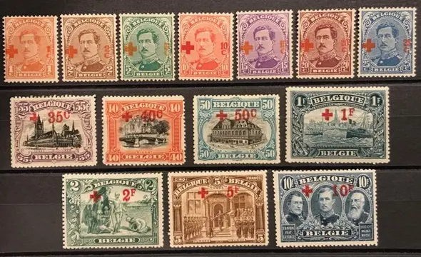 België 1918 - Uitgifte Albert I en uitzichten - Rode Kruis - Volledige reeks - Gesigneerd Blumental - OBP 150/163