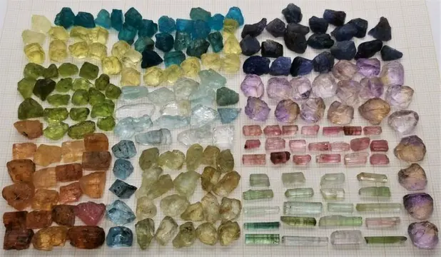 Keizerlijke topazen, tanzanieten, ametrines, aquamarijnen