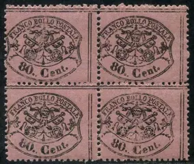 Italiaanse oude staten - Pauselijke Staat 1868 - 80 cents light pink. Intact block of four. - Sassone N. 30