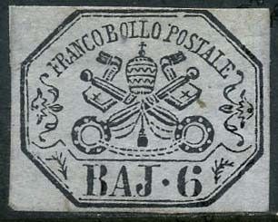 Italiaanse oude staten - Pauselijke Staat 1852 - 6 baj grey lilac. - Sassone N. 7A