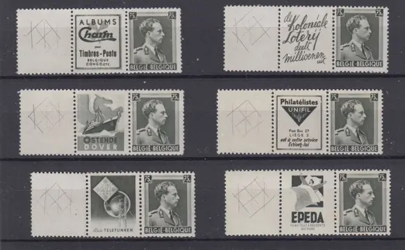 België 1939 - Pubs aan 4 zijden getand + tussenpaneel horizontaal getand - OBP : PU137A/142A