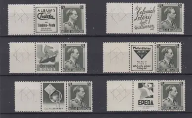 België 1939 - Pubs aan 4 zijden getand + tussenpaneel horizontaal getand - OBP : PU137A/142A
