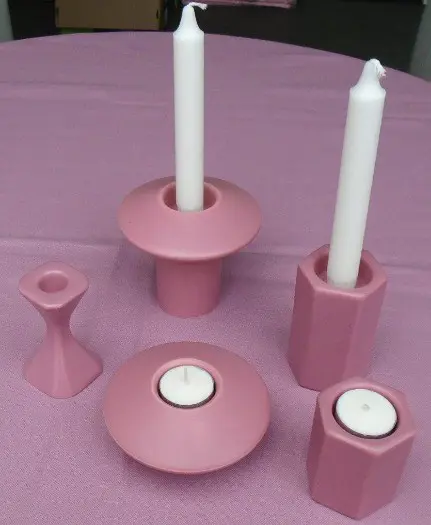 WAXINELICHTJES EN KANDELAAR 5 DESIGN OUDROZE NIEUW