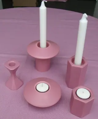 WAXINELICHTJES EN KANDELAAR 5 DESIGN OUDROZE NIEUW