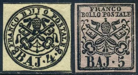 Italiaanse oude staten - Pauselijke Staat 1852 - 4 and 5 baj with good margins. - Sassone N. 5Ab-6A