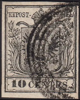 Italiaanse oude staten - Lombardije Venetië 1850 - I emissione c. 10 nero carta a macchina - Sassone N. 19