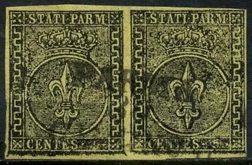 Italiaanse oude staten - Parma 1852 - Bourbon fleur-de-lis, 5 cents yellow. Horizontal pair. - Sassone N. 1