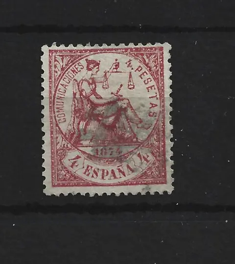 Spanje 1874 - 4 pesetas carmine, allegory, perfect centring, signed by Roig - Edifil 151
