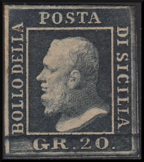 Italiaanse oude staten - Sicilië 1859 - Effigy of Ferdinand II of Bourbon, 20 gr. slate grey - Sassone N. 13